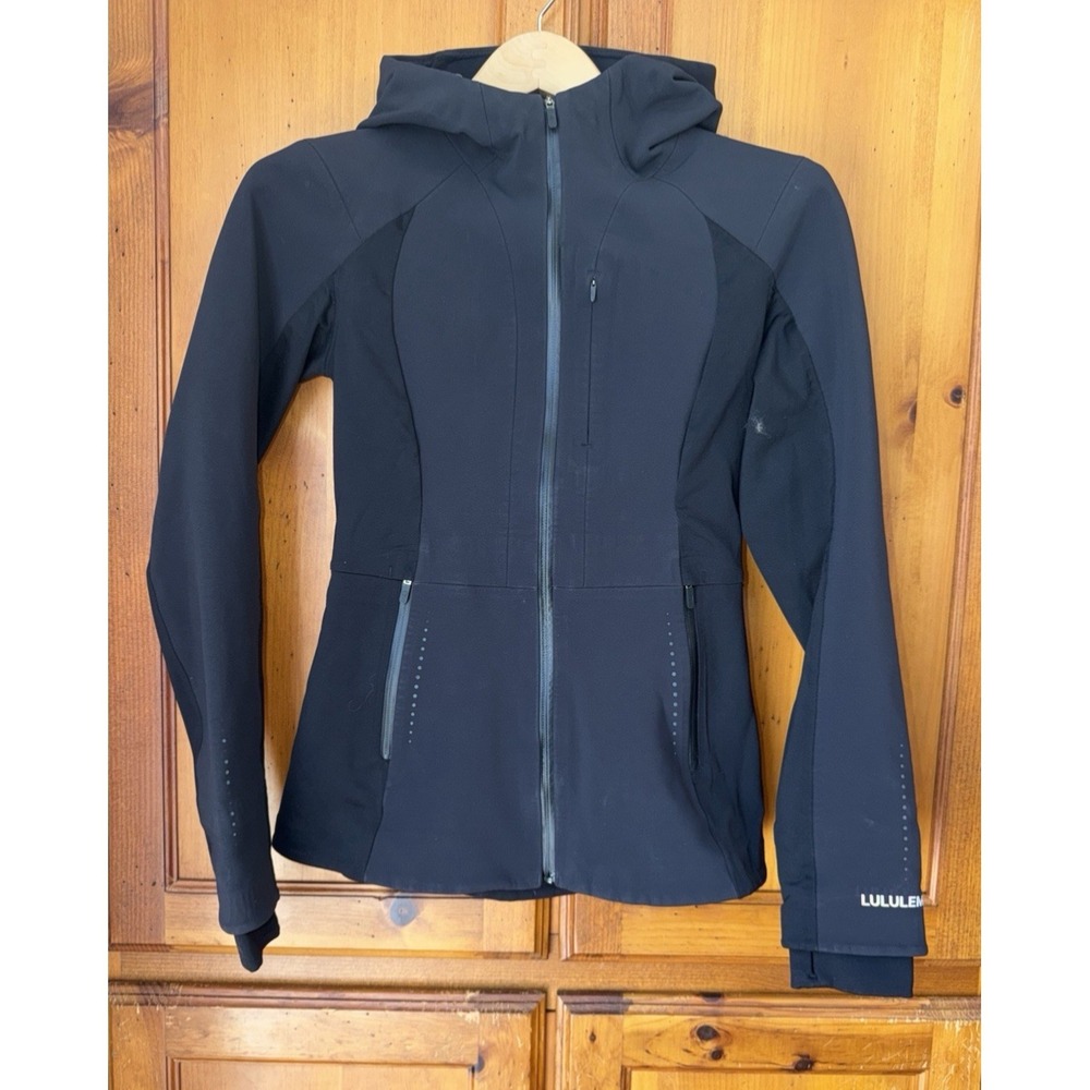 Lululemon Cross Chill Jacket Black Hooded Fleece Lined Running Coat Women's 4